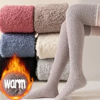 Winter Coral Fleece Long Socks Women Plush Winter Warm Thick Thigh Knee Pads Stockings Leg Warmer High Home Sleep Floor Sock