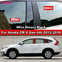 For Honda CRV CR-V Gen 4th 2012-2016 6Pcs Glossy Black/Chrome/Carbon Fiber Car Window Door Column B C Pillar Post Cover Trim