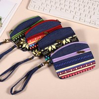 New Ethnic Style Handbag Fabric Double Zipper Coin Purse Coin Pouch Out Going Key Pouch Card Holder Wrist Bag Women Handbags