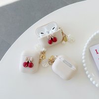 Cute Retro Beige Cherry Case for Apple AirPods 1 2 3rd Generation Bear Cherry Case for AirPods Pro Case Keychain Lanyard Luxury