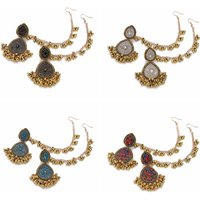 One Piece Vintage Crystal Tassel Earrings Girls Full of Zircon Rhinestone Gold Color Piercing Earrings for Women Gift Jewelry