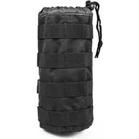 Schwarze taktische Wasserflaschentasche, multifunktionales Outdoor-Nylon-Lochdesign mit verstellbarem Kordelzug für Molly-System und Ausrüstung.