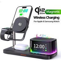 25W Magnetic Wireless Charger Stand Bluetooth Speaker RGB Light Fast Charging For iPhone 12-17 Pro Apple watch 2-9 SE Airpods