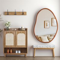 LUVODI Large Wall Mirror with Irregular Wood Frame Mid-Century Asymmetric Dressing Mirror
