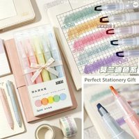 5-25 Colors/Set Double Unique Window Tip Highlighter Pen Double Head Pastel Color highlighters Marker School Stationery Supplies