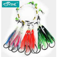 ZYZHE 1PC Sea Fishing Deep Drop Rigs with 7/0# 8/0# 9/0# Black Circle Hooks Luminous Octopus Fake Bait Saltwater Fishing Hooks