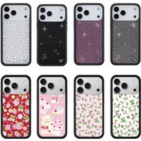 Wildflower 3D Pink Black White Diamond Sparkling Phone Case for iPhone 13 14 15 16 17 Pro Max Pearl Glitte Cover