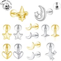 ASTM F136 Titanium Heart Pendant Dangle Lobe Flat Piercing Punk Ear Studs Gothic Earrings Helix Cartilage Internal Thread