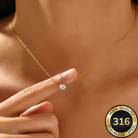 Stainless Steel Gold Plated Dainty Minimalist Zircon Charm Anti Tarnish Chain Round Clear Cz Stone Necklace for Women Accessorie