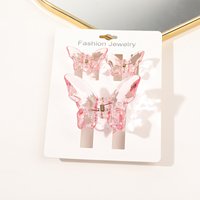 3Pcs Pink Medium Butterfly Hair Clips for Thick Thin Hair,Non Slip Cute Transparently Hair Claw Clip for Women Girls