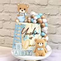 Blue Bear Cake Decoration Blue Gold Balls Cake Topper Bears Cake Toppers Baby Shower Birthday Cake Decorations