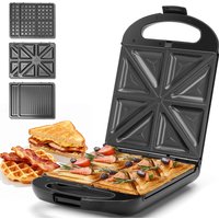 TAYLOR SWODEN 3 in 1 Sandwichmaker, Waffeleisen, Backblech, 1200 W, für 4 Sandwiches, herausnehmbares Antihaft-Blech, 180° Wendung für schnelles und g