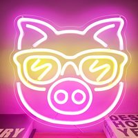 Pink Pig with Yellow Glasses Neon Sign LED Light for Kids Bedroom Home Bar Party Decor Cute Animal Night Lamp Unique Gift Idea