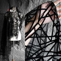 Black geometric pattern jacquard irregular mesh tutu fabric perspective soft clothing design fabric