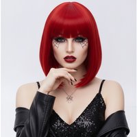 MSIWIGS Women Synthetic Straight Short Red Bob Wigs With Bangs Cosplay Wig Female