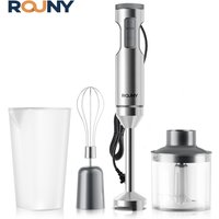ROUNY 4-in-1-Handmixer, 1000 W, leistungsstarker Stabmixer aus Edelstahl, 700 ml Rührbecher, 500 ml Prozessor, Schneebesen