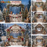 Mocsicka Christmas Hot Cocoa Backdrop Photography Snowy Winter Xmas Tree Forest Night Background Kid Family Holiday Photo Shoot
