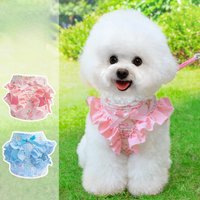 Cute Floral Ruffle Dog Harness & Leash Set for Bichon Frise Teddy Pomeranian Breathable Vest Harness for Small Dogs Outdoor Walk
