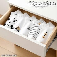 12 pairs / 6 pairsWomen's Animal Print Socks, Soft and Comfortable, High-Quality Random Color Bear and Cow Short Socks
