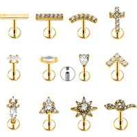 Twist Cross V Shape Labret Stud Marquise Drop Daith Conch Earring Ball Lip Internal Thread Piercing 316L Surgical Steel 16G