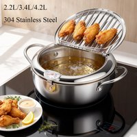 21/24/28 CM Deep Fryer Pot Stainless Steel Oil Pan with Strainer Basket and Thermometer Tempura Oil Fryer for Cooking Kitchen