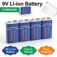 Eco-Friendly 9V Rechargeable Battery, 9800mAh Long-Lasting Battery, Low Self Discharge Over 2000 Cycles for Smoke Detectors Toys