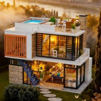 Florence Modern Villa Dollhouse Kit,Tuscan Luxury Miniature House Kit,Tiny Home Decor,Creative DIY Miniature Kit Gift for Adults