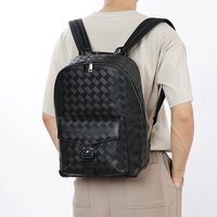 Fashionable Men's Backpack Large Capacity Leather Travel Bag Checkered Design Double Shoulder Strap Business Casual Style
