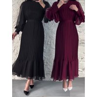 Eid Muslim Dress for Women Sweet Pleated Long Dresses Abaya Party Ramadan Lace-up Vestidos Largo Islam Dubai Arab Long Robe 2024