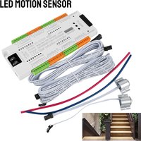 Treppenlicht-Controller-Set, Treppenbeleuchtung, 32 Kanäle, für Treppen, flexibler Streifen, automatisch, DC 12 V, 24 V, LED-Bewegungssensor
