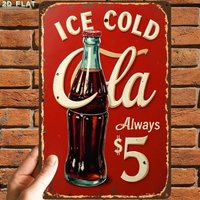 Ice Cold Cola Bottle Retro Price Graphic Tin Sign - Vintage Durable Metal Plaque Wall Decor, Home Office Bar Man Cave Wall Art