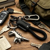 Dinosaur Metal Keychain, Braided Leather Rope Car Key Chain, Fashion Handbag Pendant, Unisex Motorcycle & Car Accessories