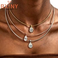 BXINY 3CT Bezel Set Pear Cut Moissanite Pendant Choker Necklace S925 Silver Solitaire WaterDrop Diamond Collar for Women Jewelry