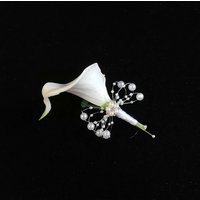 White Calla Lily Corsage for Groom Crystal Pearls Boutonniere mariage homme Alfileres boda invitadas