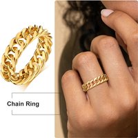 Anneau de chaîne épais de 6mm d'épaisseur, lien cubain, anneau élégant en acier inoxydable pour femmes et filles