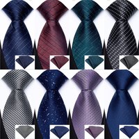 Luxury Men's 8CM Tie Handkerchief Set Dot Plaid Black Navy Red Jacquard Necktie for Male Wedding Business Party Gift