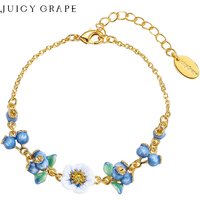 Juicy Grape Blueberry Bracelet Handmade Enamel Bracelet Adjustable Blueberry Flower Bracelet 18K Gold Plated Gift for Girls