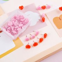 50Pc Ins Pink Creative Heart Peach Heart Small Flat Head Push Pin Soft Wooden Board Photo Wall Map I-nail Office School Supplies
