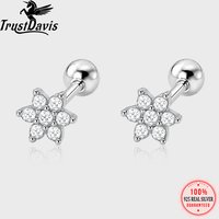 TrustDavis Real 925 Sterling Silver Fashion and Simple Flower Zircon Stud Earrings Women Fine Jewelry Nice Gift DS4902