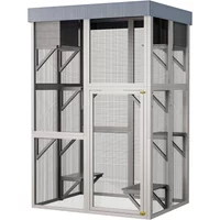 70.5''Tall Wooden Catio Outdoor Cat Enclosure,Gray Cat House Large Solid Wood Cage Playpen
