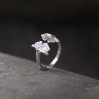 New in 925 Sterling Single Ginkgo Leaf Open Rings For Women Wedding Luxury Jewelry Wholesale Accessories Jewellery Argent 925