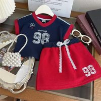 Girls T-Shirt Sets Summer New Kids Letter Printed Suits Short-Sleeved Tops+Fashion Skirt 2Pcs Children Clothes Outfits 2-8 Years