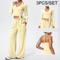 3PCS/set Training Solid Color Yoga Set for Woman Sports Running Slim Casual Workout Top Long Sleeves Breathable Pencil Pants Set