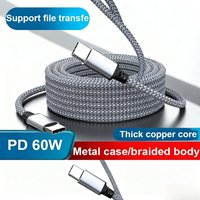 60W USB C To PD Data Cable 1M/2M/3M/5M/8M Fast Charger Phone Charging Cords Dual Type C Ports Extension Cables For iPhone Xiaomi