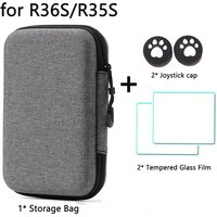 3-IN-1 Bag+Glass+Cap for R36S/R35S Portable Storage Bag & 2Pcs Screen Tempered Glass Film & Joystick Cap for R36S Accessories