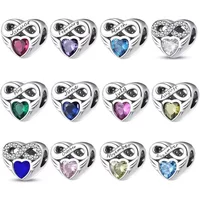 925 Sterling Silver Birthstone Heart Charms Beads Fit Original Bracelet Bag Keychain Charms Beads Pendant Diy Women Jewelry Gift