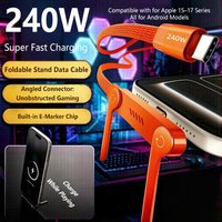 240W 2in1 Type-C Foldable Cable & Mobile Phone Holder Fast Charging Data Cable Multifunction Phone Charge Bracket Dual PD Cable