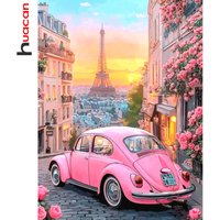 Huacan Diamond Painting City Eiffel Tower Car Diamond Mosaic Landscape Complete Kit Rhinestone Pictures