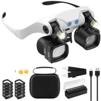 ABUP-Jewelers Magnifying Glass For Close Work, Glasses With Light& 5 Interchangeable Lens Pairs(2X 4X 6X 10X 13X), Includes Head