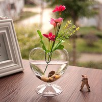 Heart Shaped Glass Vase Transparent Cabinet Table Planter for Home Office Bedroom Tabletop Desktop Wedding Party Birthday Gift